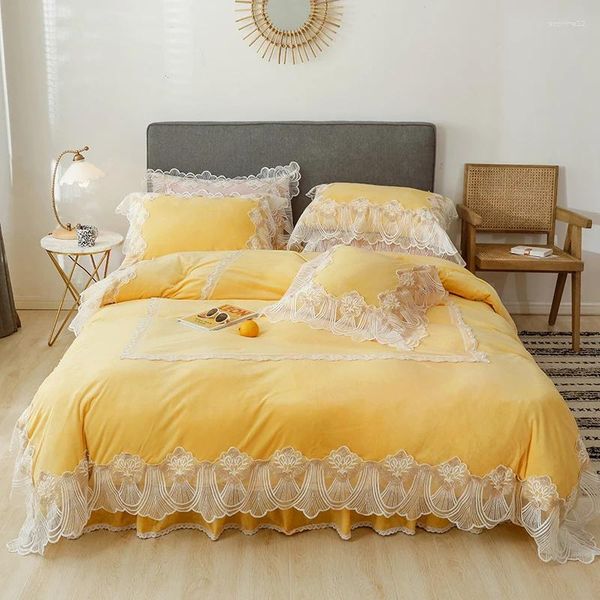 Juegos de cama de ropa de cama lujo amarillo rosa verde invierno tibio tibio vellón de vellón