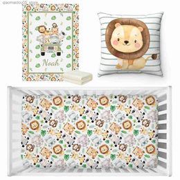 Ensembles de literie LVYZIHO Animal bébé ensemble de draps Jungle pépinière nom personnalisé bébé ensemble de lit bébé douche cadeau bébé lit couverture Q240228