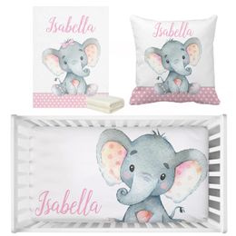 Beddengoedsets LVYZIHO babymeisje wiegset aangepaste naam roze olifant douchecadeau 231128