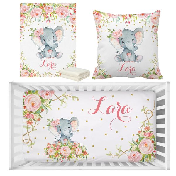 Ensembles de literie LVYZIHO Baby Girl Rose Elephant Set Nom personnalisé Boho Berceau Douche Cadeau Feuille 231128