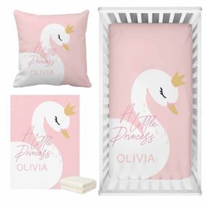 Ensembles de literie Lvyziho rose mignon cygne berceau ensemble nom personnalisé bébé fille cadeau de douche 230905