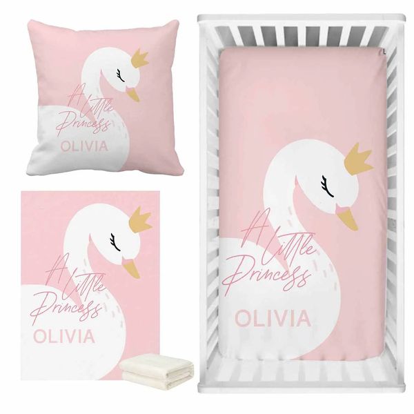 Ensembles de literie Lvyziho rose mignon cygne berceau ensemble nom personnalisé bébé fille cadeau de douche 231218