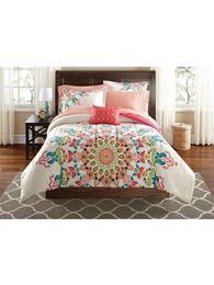 Beddengoedsets Mainstays Coral Medallion 8-delig Bed in een zak Dekbedset met lakens Queen 231023