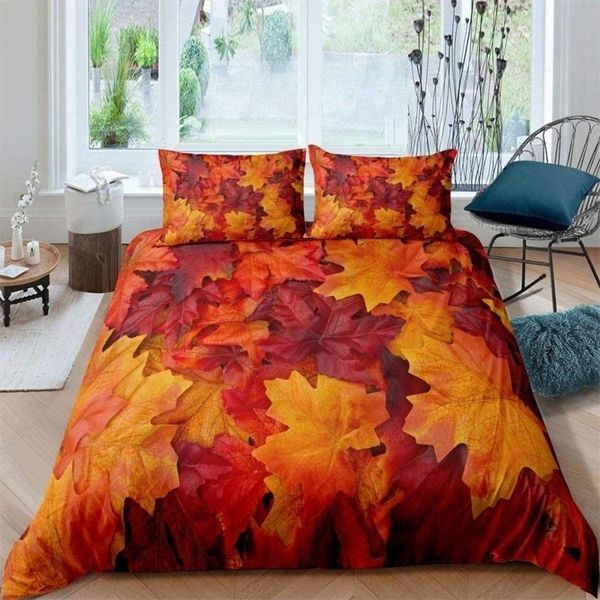 Ensembles de literie Feuilles d'érable Ensemble de housse de couette Saison d'automne colorée Feuilles d'érable dans des conceptions inhabituelles Nature Print King Size 23pcs Ensemble de literie 220924