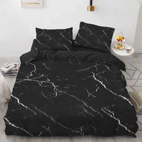 Ensemble de literie Marble King Queen Cover Cover Cool Black and White Texture Modèle Ensemble de literie pour adolescents adultes 2 / 3pcs Polyester Quilt Cover J240507