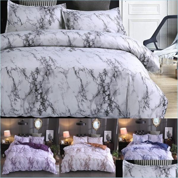 Ensembles de literie Motif marbre Polyester Er Set 2 / 3Pcs Twin Double Queen Quilt Linge de lit Pas de feuille de remplissage Drop Delivery Home Garden Tex Dhibu