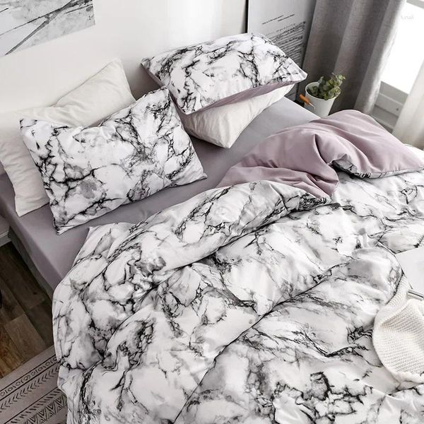 Juegos de ropa de cama Juego de estampado liso de mármol Funda nórdica doble suave para parejas textiles para el hogar europeas Cama cómoda Twin ??