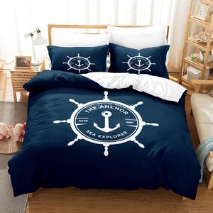 Beddengoed sets Marine Anker Beddengoed Set Ocean Sea 3d Dekbedovertrek Sets Dekbed Beddengoed Twin Queen King Single Size Blue Ship Vessel Kids 230625