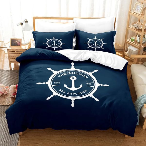 Ensembles de literie Ancre Marine ensemble de literie océan mer 3d housse de couette ensembles couette linge de lit double reine roi taille unique bleu bateau navire enfants 231012