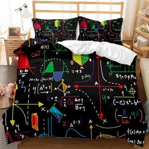 Juegos de ropa de cama Funda nórdica de Ciencias Matemáticas Rey Reina Genio moderno Estudiantes inteligentes Geometría Números Fórmulas Ecuación Arte Juego de cama de poliéster