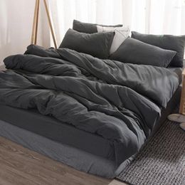 Beddengoed stelt mannen Noords wasbare Wasbare Solid Color Polyester Set Modern mode zacht ademend ontwerp Juego de Sabanas Home Decor EC50CT