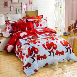 Ensembles de literie Joyeux Noël 2024 Classic Santa Claus 2/3/4 PCS Red Bed Caper Coupchoir avec taie d'oreiller