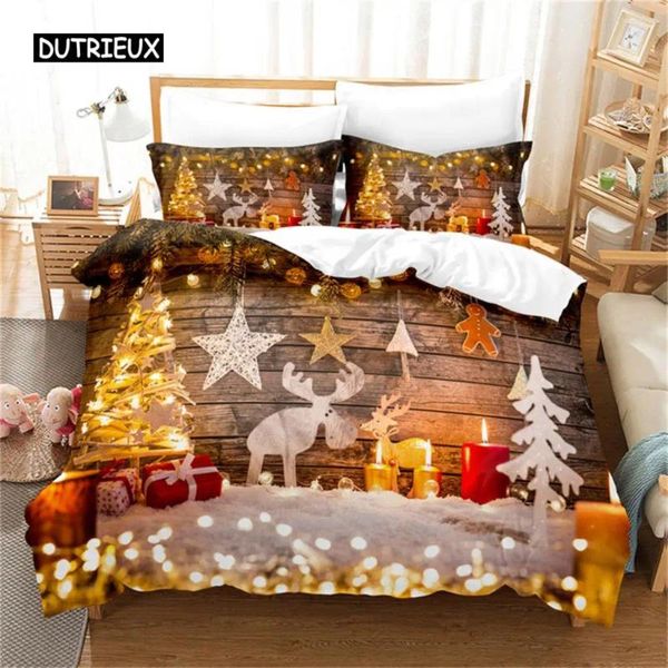 Ensembles de literie Joyeux Noël Set Santa Claus Duvet Cover Quilt for Boys Girls Consoard Happy Year Decor