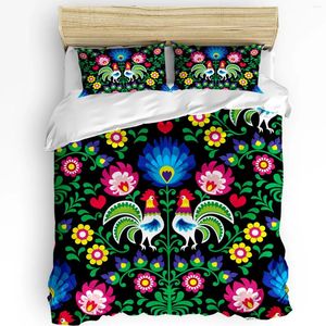 Ensembles de literie Mexique Art Fleur Poulet Ensemble 3pcs Garçons Filles Housse de couette Taie d'oreiller Enfants Adulte Couette Double Lit Textile À La Maison