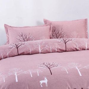 Ensemble de literie en microfibre Soft confortable Ensemble de polyester - couette rose couverture de Noël feuille plate de Noël 2 têtes d'oreiller 4pcs King 200x230cm