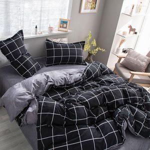 Beddengoed sets midsum plaid set dekbed kap laken kussensloop omkeerbare zachte quilt -Noordse twin size huis slaapzaalbedden