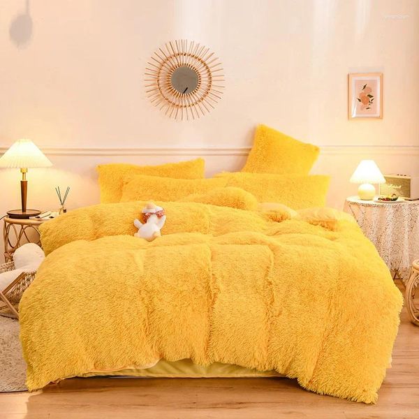 Juegos de ropa de cama Mink Velvet Velvet Fleece Juego de invierno Flanela Long Fanela Europea Amarillo espesor de la cubierta nórdica AB Manta