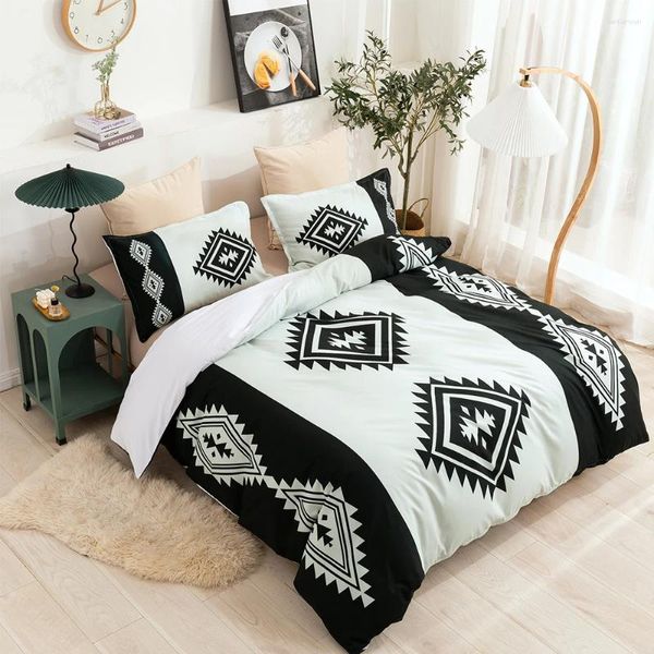 Conjuntos de ropa de cama Arte moderno Elementos geométricos Cubierta nórdica Set en blanco y negro King Size Bed nórdica 3D Colchas ropa de cama