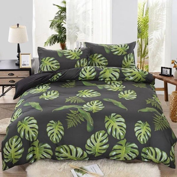 Débat de literie moderne feuille verte de la feuille de microfibre tropicale 2/3 des taies d'oreiller en linge de lit pour filles et garçons