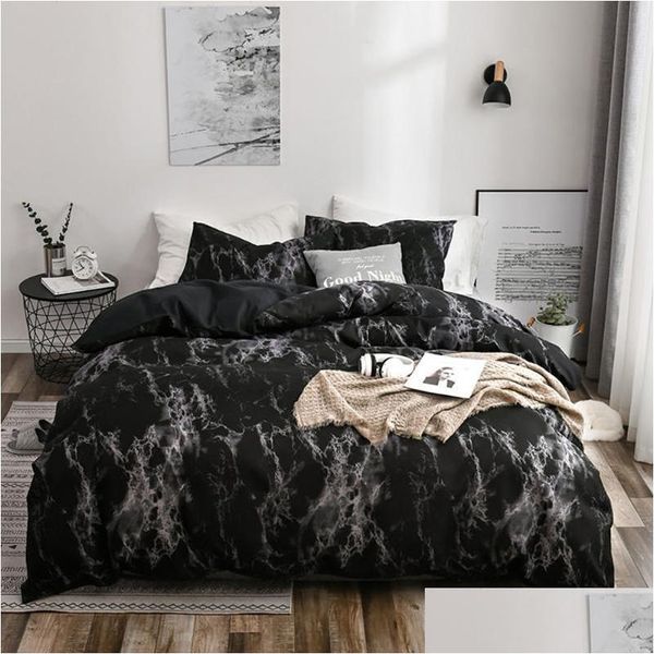 Ensembles de literie Ensemble d'impression en marbre moderne Taie d'oreiller Couette Er Simple Double Queen King 220X240 Taille Literie Couette Aucun drap de lit Drop De Dhza7