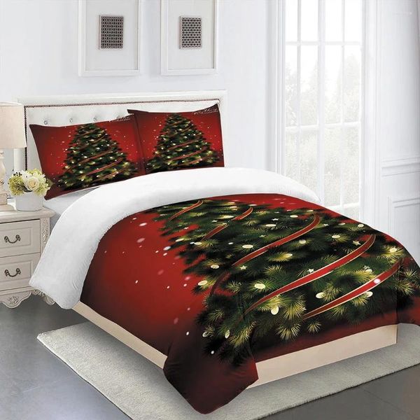 Sets de ropa de cama moderna Red Merry Chirstmas Tree Dórmido Vubo de edredón Lino de la cama Single Single 3d Niños para niños Juego de regalos