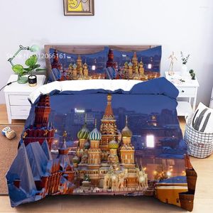 Beddengoed sets Moskou Alley Pos set 3d print prachtige landschap dekbedoverdeksel stad kasteelbed quilt voor slaapkamer beddende decor