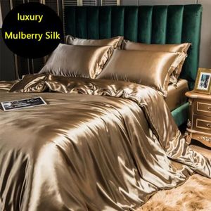 Bettwäsche-Sets Mulberry Luxus-Bettwäsche-Set mit Spannbettlaken, hochwertige Bettwäsche-Sets aus 100 % Satin, weicher, glatter, einfarbiger Steppdeckenbezug 230625