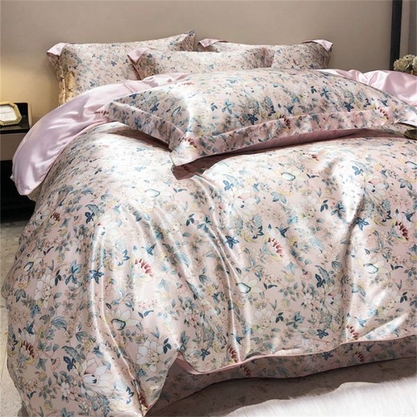 Conjuntos de ropa de cama Seda de morera Juego de edredón de 4 piezas 1 pieza Funda nórdica Sábana 2 piezas Fundas de almohada Textiles para el hogar de lujo Ropa de cama 230321