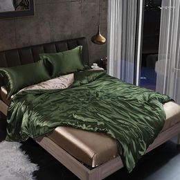 Juego de ropa de cama de lujo de seda de morera, sábana bajera ajustable o funda de edredón sedoso plano, funda de almohada para el hogar, tamaño King Premium