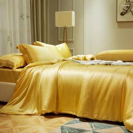Sets de ropa de cama Mulberry Silk Plain Color dórdico Ambos lados 22Momme Nature Comfy Soft 1duvet 1 Bed Sheet 2 PillowCases