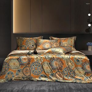 Beddengoed sets moerbei zijde ultra zachte comfortabele set vintage bladeren kunst uitgehakte patroon dekbedoverdekje laken kussencases 4pcs