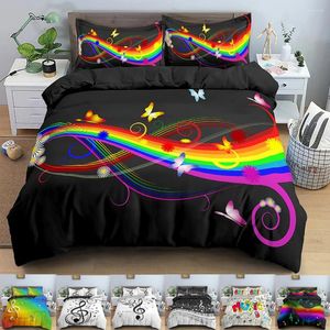 Beddengoed sets muzieknotitie afdrukken set dekbedoverdeksel kussensloop quilt eu dubbele king size volwassen kinderen bedaccessoires