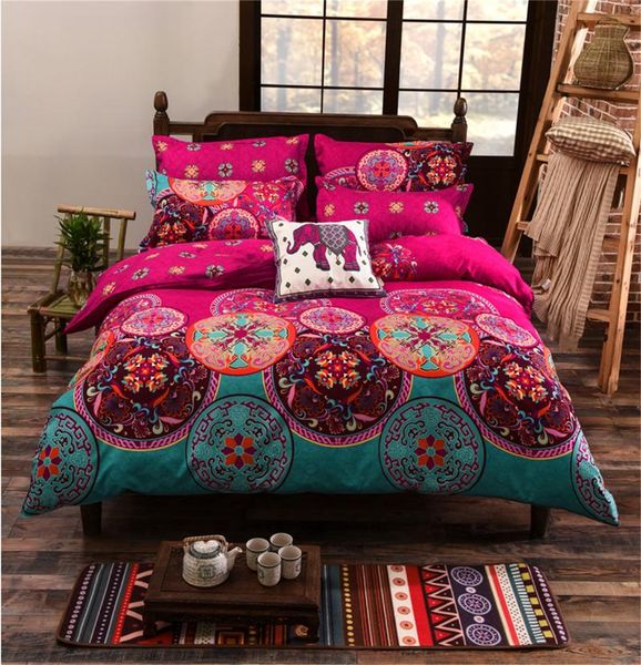 Conjuntos de ropa de cama Conjunto bohemio de estilo nacional para cama individual Funda nórdica Edredón de microfibra Funda de edredón Funda de almohada Ropa de cama KingBedding