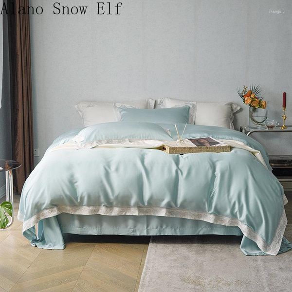 Conjuntos de ropa de cama Conjunto de dormitorio de belleza de seda de lujo natural con cubierta de sábana plana para edredón adulto