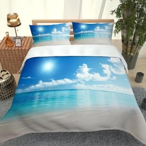 Ensembles de literie paysage naturel 3D blanc nuage bleu ciel imprimé couvre-lit filles garçons ensemble de linge 2/3 pièces couette taie d'oreiller