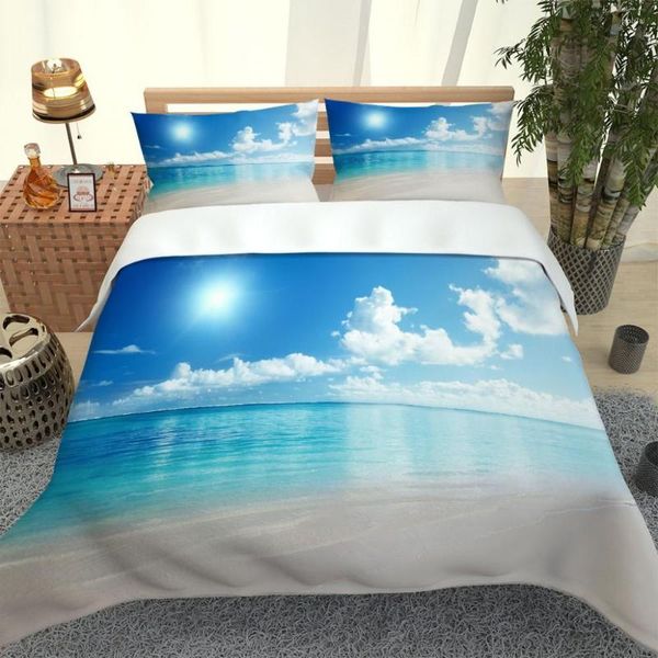 Ensembles de literie paysage naturel 3D blanc nuage bleu ciel imprimé couvre-lit filles garçons ensemble de linge 2/3 pièces couette taie d'oreiller