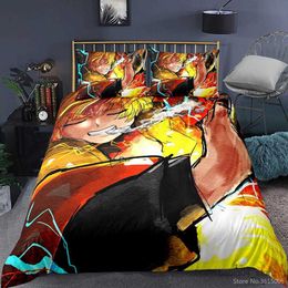 Beddengoed stelt nieuwe 3D Demon Slayer Patroon Dekbedoverdeksel Set met koffers Twin Full Bedding Sets Bed Bedeblees Home Textile R230823