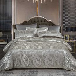 Beddengoed sets Nieuwe satijnen jacquard beddengoed set luxe afdrukken Textiel dekbedovertrek set kingsize tweepersoonsbed spreien lakens en gevallen Z0612