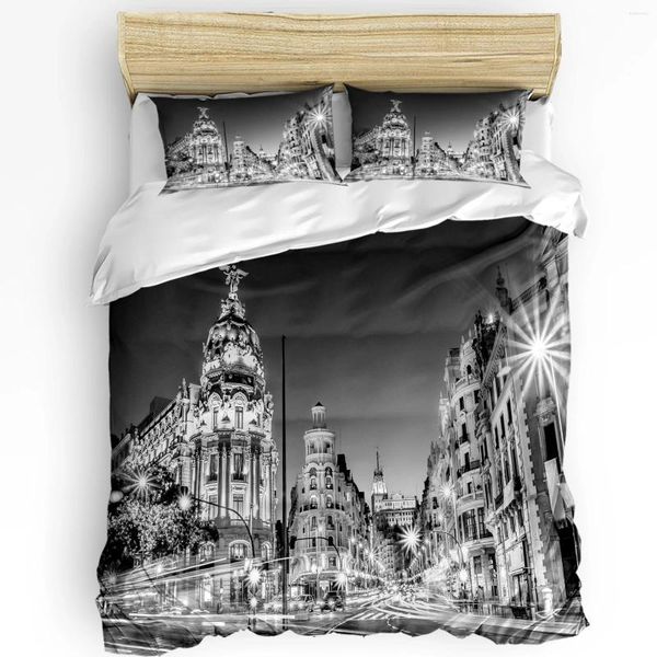 Ensembles de literie Night City Noir Blanc Ensemble 3pcs Garçons Filles Housse de couette Taie d'oreiller Enfants Adulte Couette Double Lit Textile à la maison