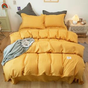 Juegos de ropa de cama cubierta nórdica cubierta de almohada sábana de cama sólido juego de color sólido salas de estar de dormitorio.