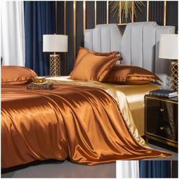 Ensembles de literie Nordic Mberry Soie Ensemble avec couette Er Drap de lit Taie d'oreiller Couple de luxe Simple Double Été 1 2 personnes Drap de lit Drop Del Dhksw