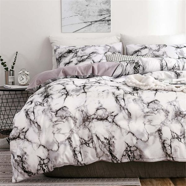 Ensembles de literie Nordic Modern Style Marble Pattern Imprimé Housse de couette avec taie d'oreiller Double Full Queen King Size Bed 5 Couleurs 230807