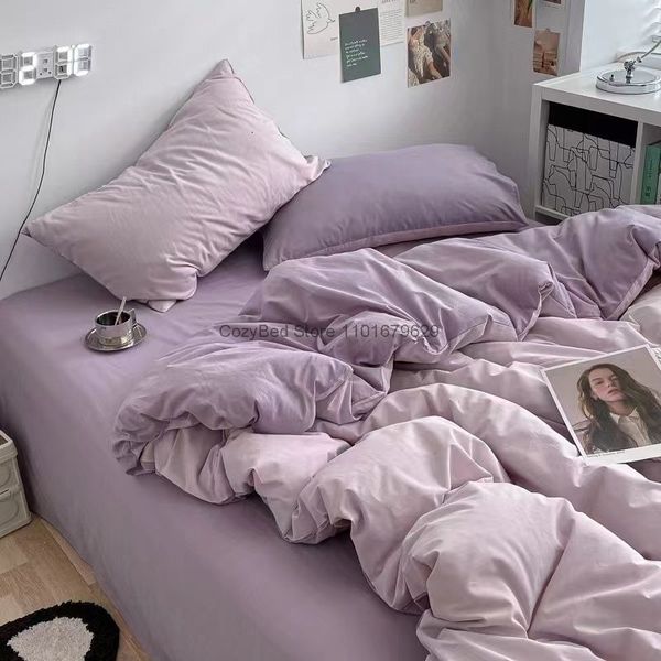 Ensembles de literie Nordic Princess Violet Ensemble de literie Filles Garçons Simple Double Taille Drap plat Housse de couette Taie d'oreiller Linge de lit Textile de maison 230818