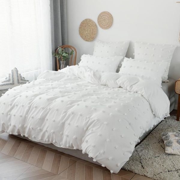 Ensembles de literie nordique doux mignon solide blanc gris haute qualité housse de couette ensemble literie couvre-lit couette double taille