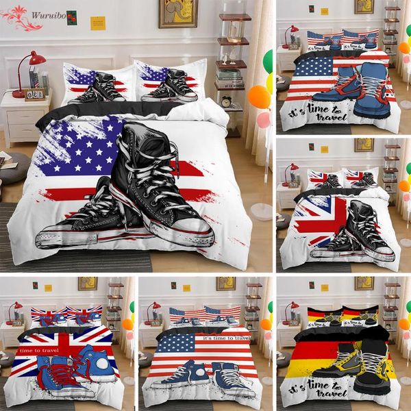 Juegos de ropa de cama Nordic Teens Youth Sneakers Cama doble Bandera europea Juego de funda nórdica Colcha Edredón 150/135 King 2/3 piezas Juegos suaves Ropa de cama