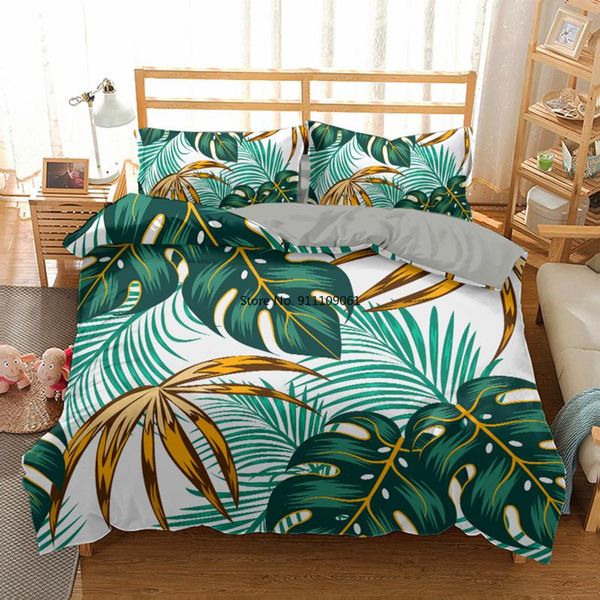 Juegos de cama Nordic Tropical Green Plant Leaf Print Set Funda de cama moderna Edredón con funda de almohada Fundas de edredón Ropa de cama