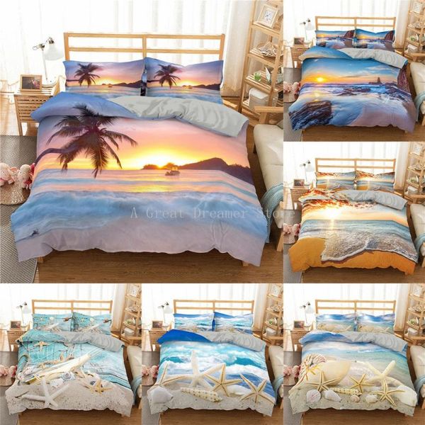 Conjuntos de ropa de cama Conjunto de océano Costa Playa Funda nórdica Cama de estrella de mar azul Niños Adolescente Shell Textiles para el hogar Colcha de verano Cubierta de edredón Ropa de cama