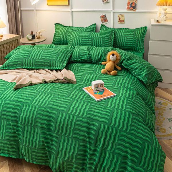 Conjuntos de ropa de cama Conjunto verde oliva oscuro Moda Color sólido Tamaño doble individual Ropa de cama Funda nórdica Funda de almohada Sin rellenos Textiles para el hogar