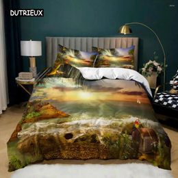 Bedding Sets Painting Duvet Cover Set King Size Beach Sunset Reef Natural Landscape Painted Scenery Polyester Quilt