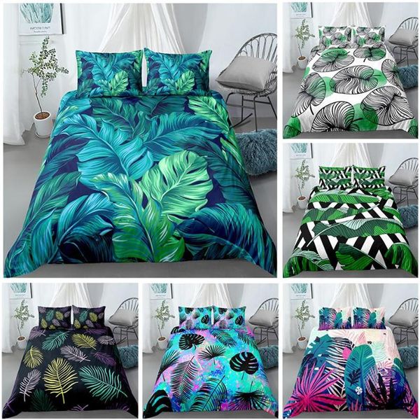 Ensembles de literie Ensembles de feuilles de palmier Housse de couette Taies d'oreiller pour la maison Chambre Lit de luxe 2 3pcs Bohemian ComforterBedding181B